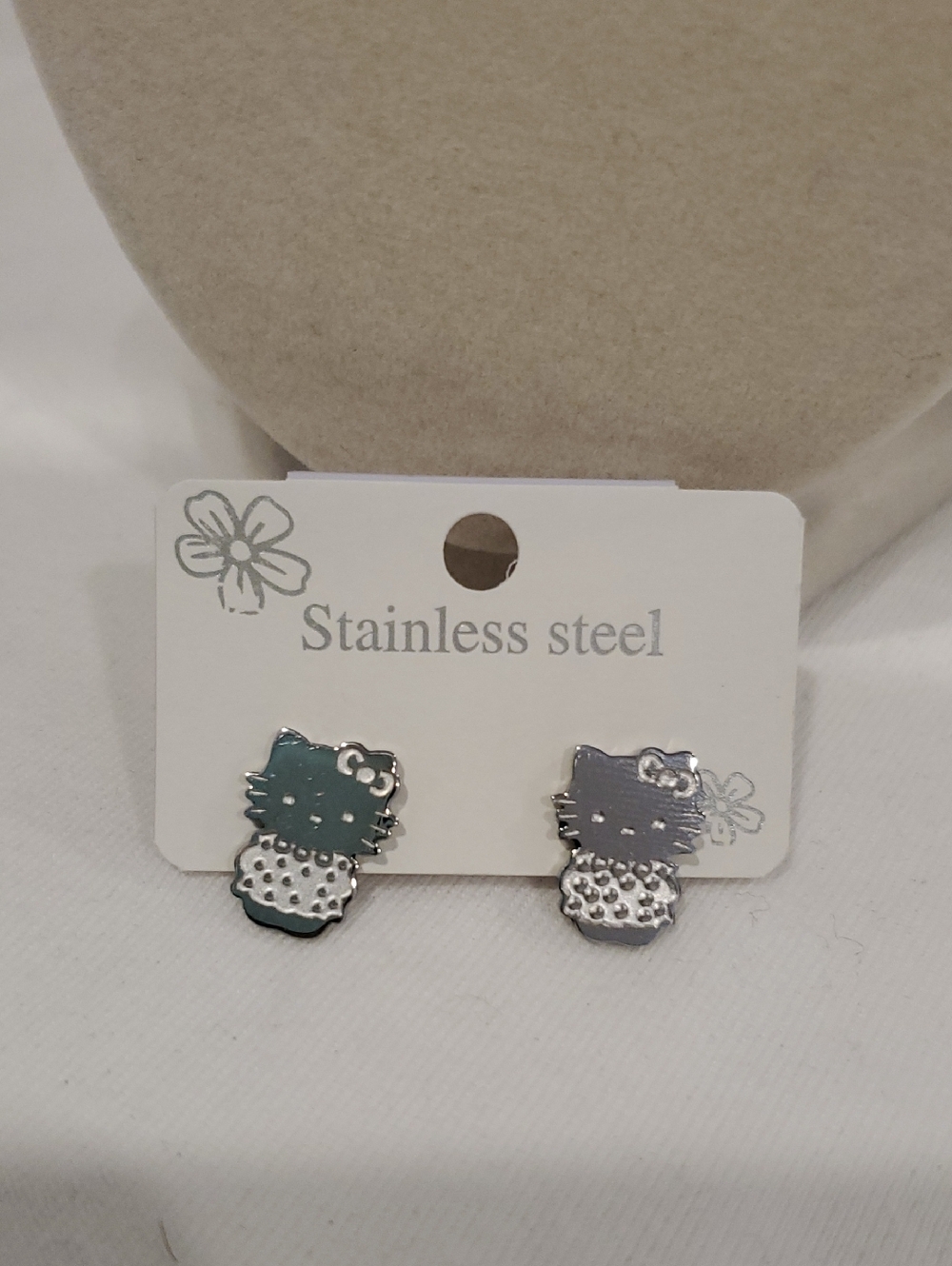 Hello Kitty Stainless Steel Stud Earrings in Silver Color